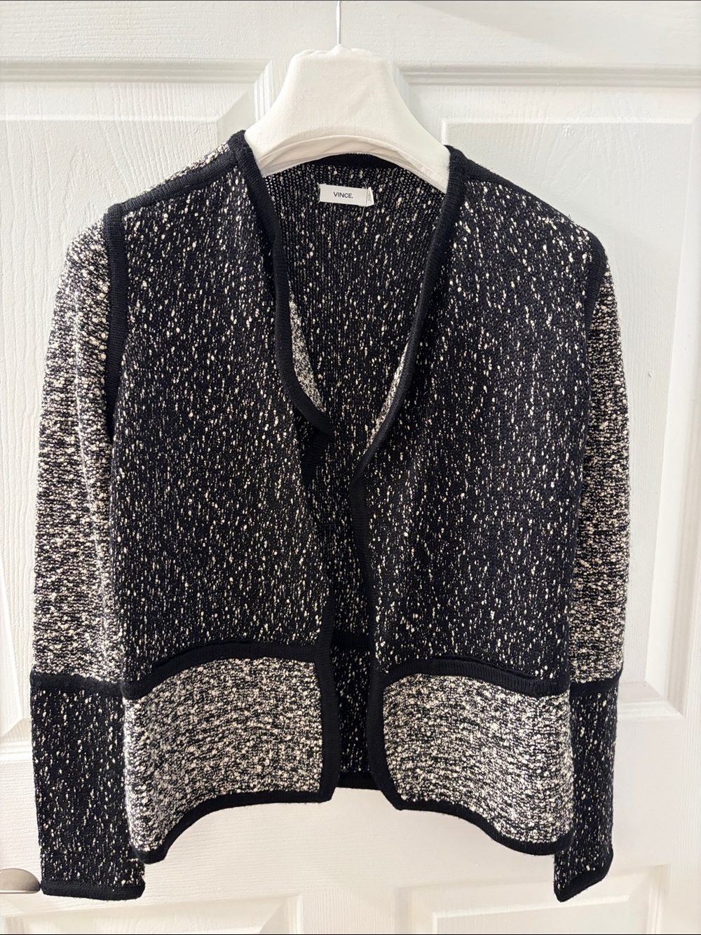Vince Black & White Marled Open-Front Cardigan XXS NWOT